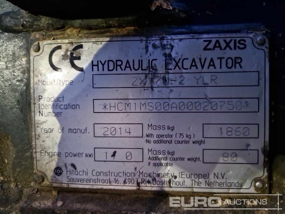 Mini excavator 2014 Hitachi ZX17U-2YLR: picture 29