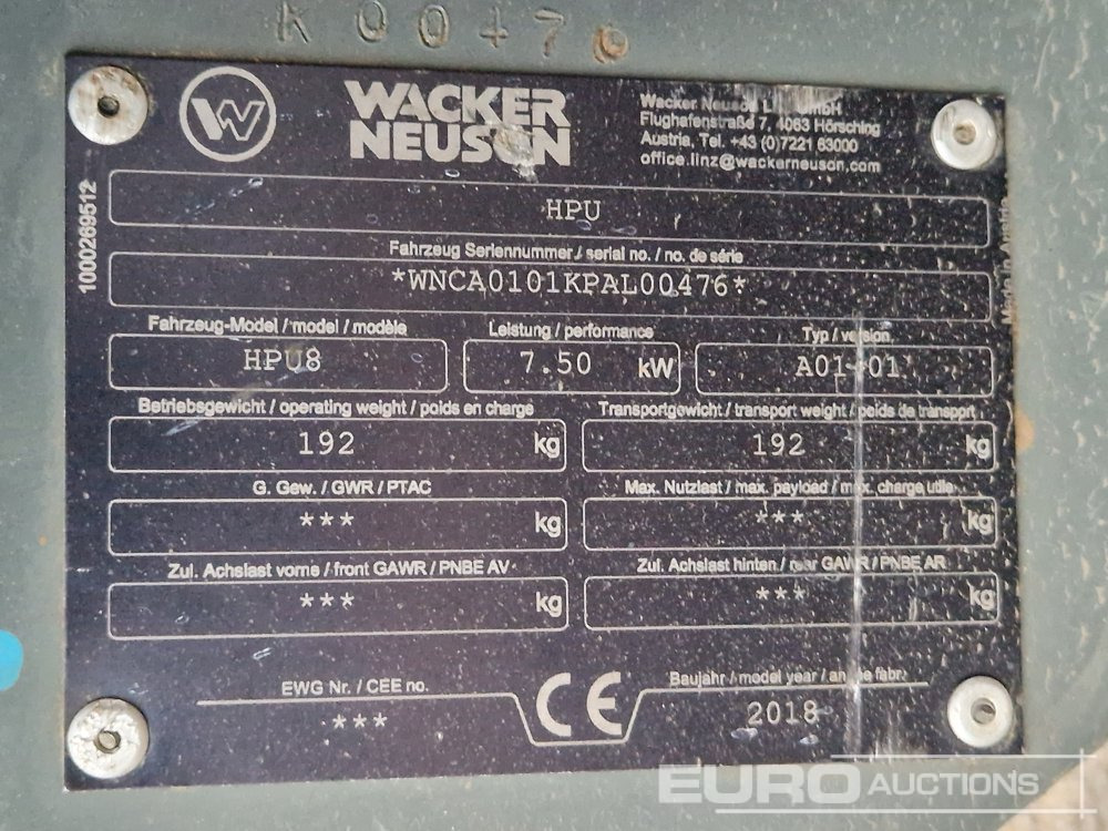 Mini excavator 2018 Wacker Neuson HPU: picture 12