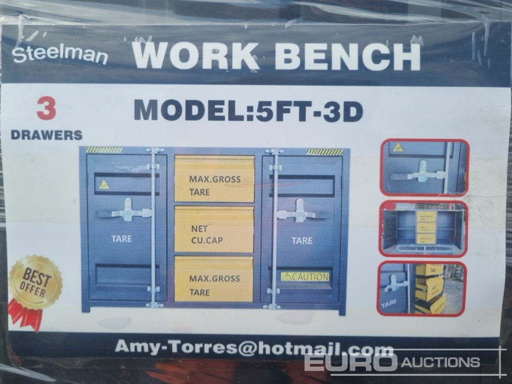 Unused 5' Work Bench, 3 Drawers, 2 Cabinets - Workshop equipment: picture 2 Unused 5' Work Bench, 3 Drawers, 2 Cabinets - Workshop equipment: picture 2