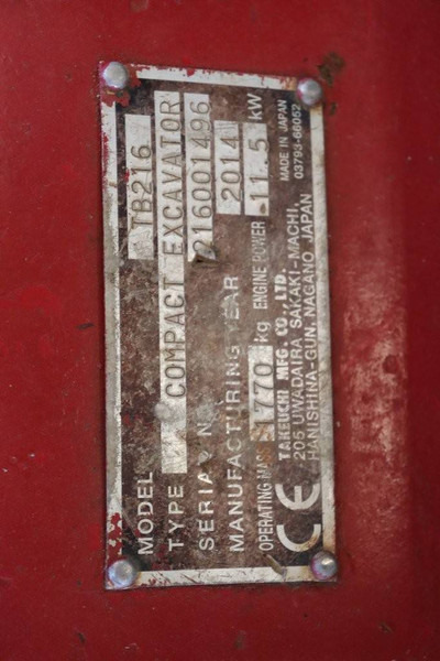 Mini excavator Takeuchi TB216: picture 14